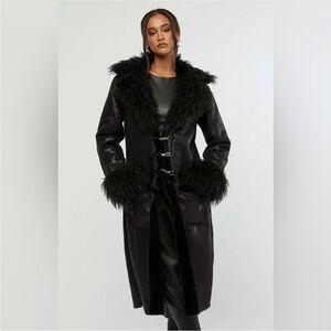 NWT WeWoreWhat Black Leather Jacket with Fur Trim XS